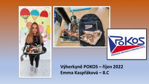 Emma Kaspřáková z 8.C se stala výherkyní soutěže POKOS za měsíc říjen 2022